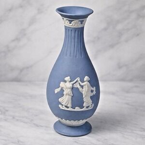 Wedgwood Blue Jasperware Vase Classical Dancing Figures England c1910